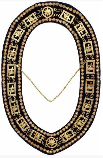 Knights Templar - Masonic Rhinestones Chain Collar - Gold/Silver on Black + Free Case